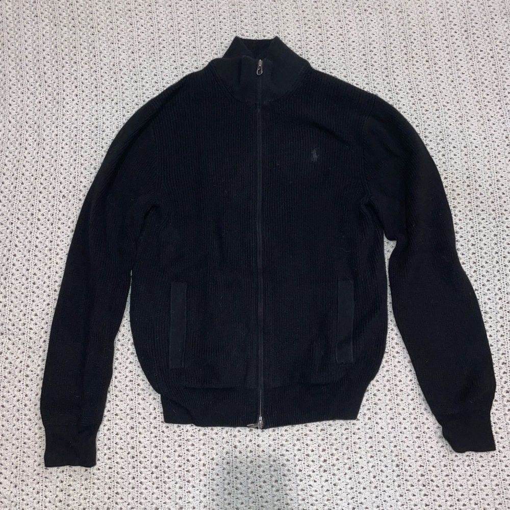 Ralph Lauren Black Zip-Up Ribbed Sweater Jacket